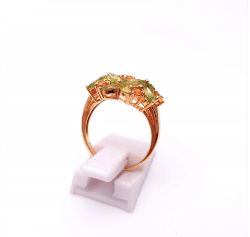 9ct yellow gold peridot and citrine fancy cluster ring