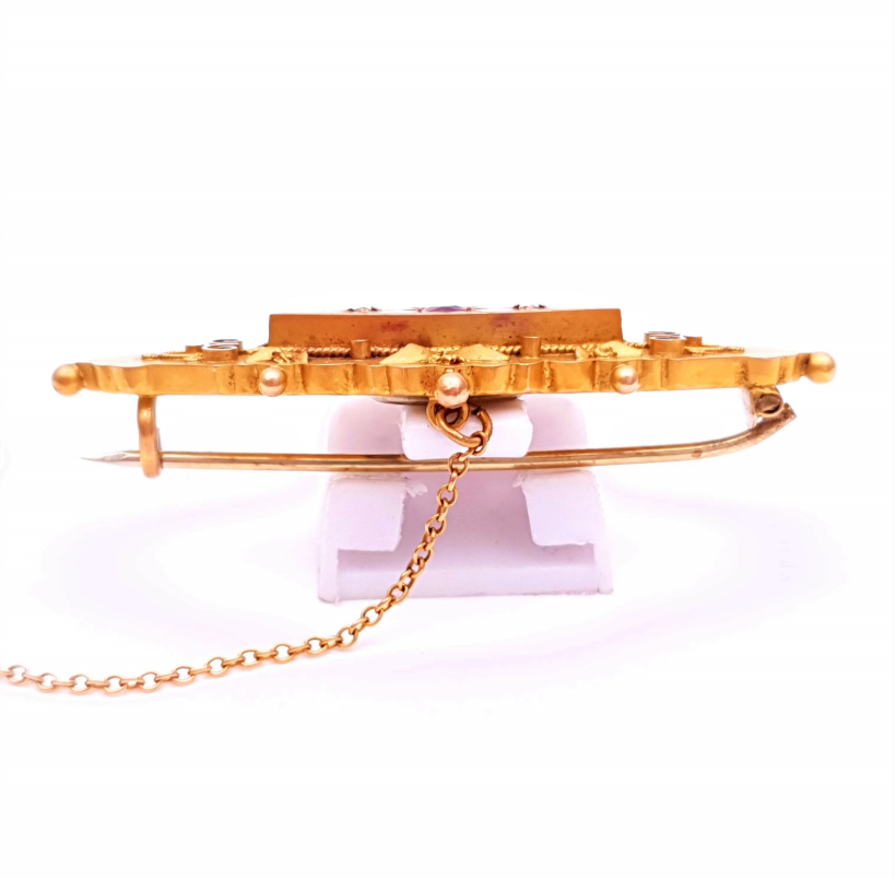 9ct Yellow gold Traditional Ruby and diamond Mourning Brooch ( Chester 1914)