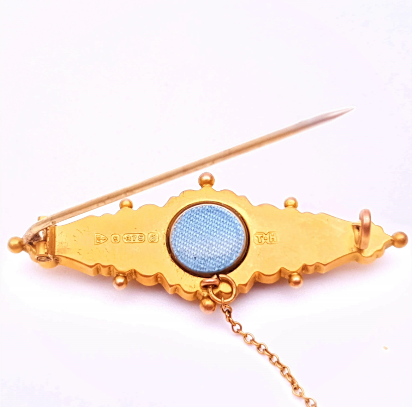 9ct Yellow gold Traditional Ruby and diamond Mourning Brooch ( Chester 1914)