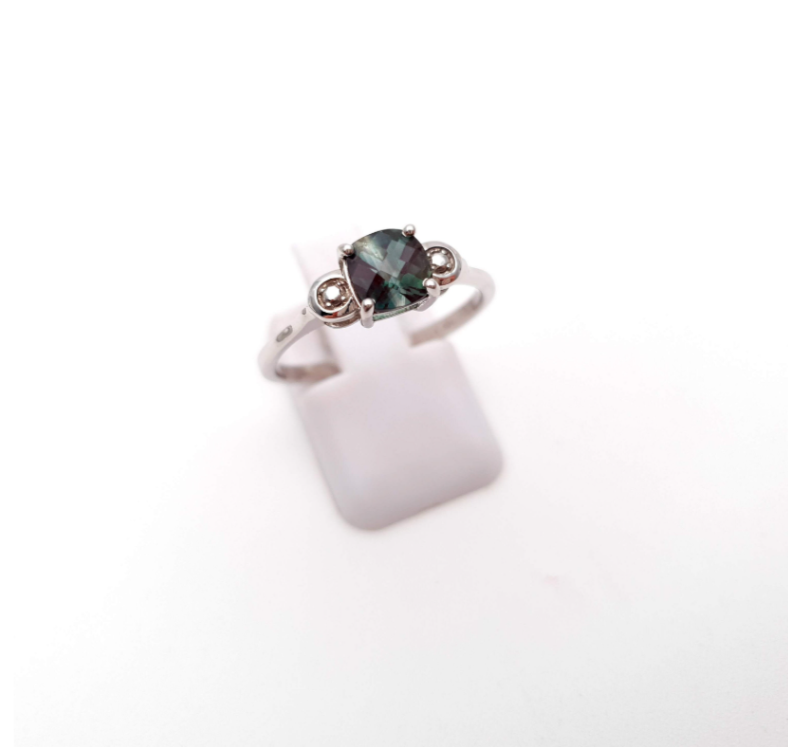 9ct White Gold cushion chequerboard cut Spinel Ring