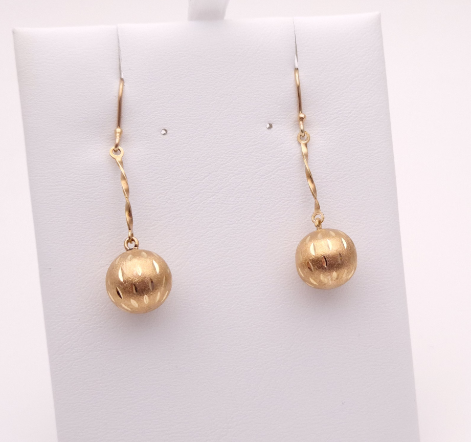 9ct yellow gold, textured Ball Drop Earrings