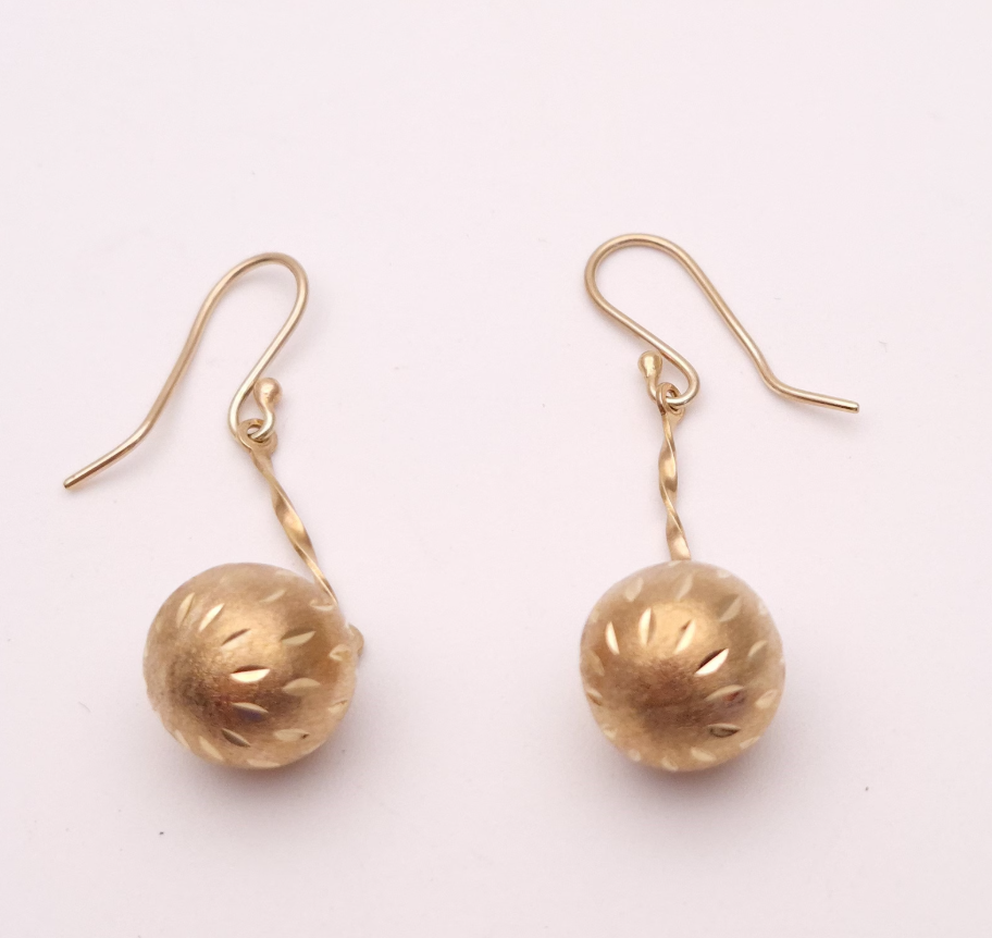 9ct yellow gold, textured Ball Drop Earrings