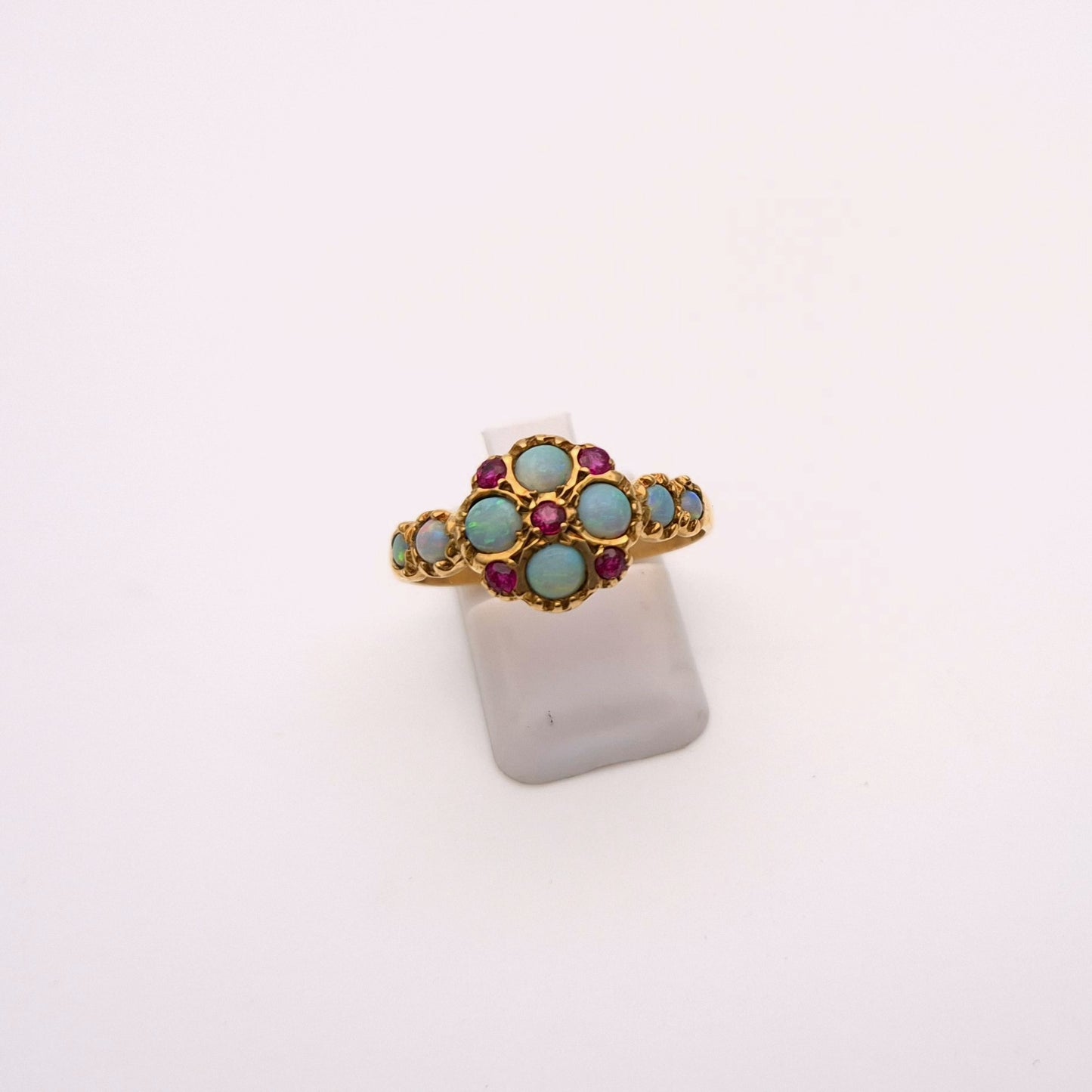9ct Yellow Gold Ruby and Opal Repro Cluster Ring