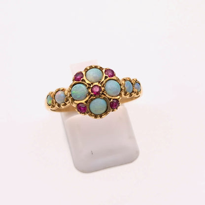 9ct Yellow Gold Ruby and Opal Repro Cluster Ring