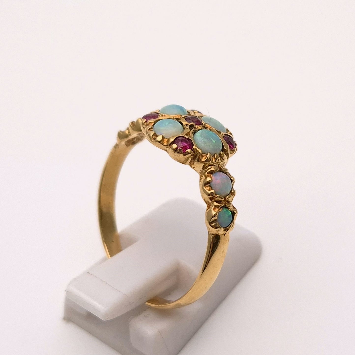 9ct Yellow Gold Ruby and Opal Repro Cluster Ring