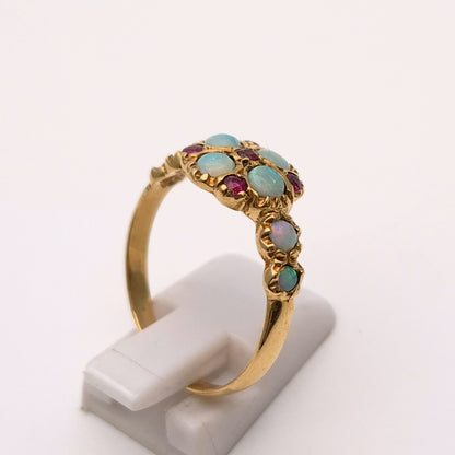 9ct Yellow Gold Ruby and Opal Repro Cluster Ring
