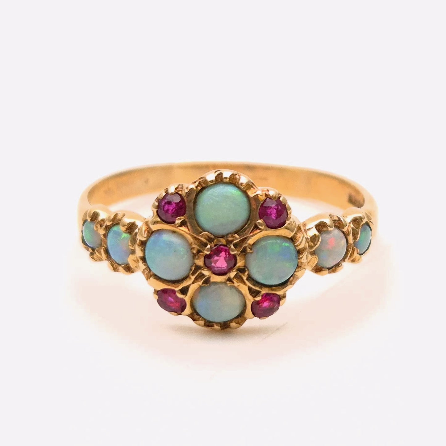 9ct Yellow Gold Ruby and Opal Repro Cluster Ring