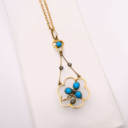 9ct Yellow gold Antique Turquoise Necklace