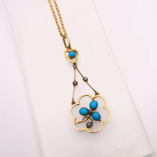 9ct Yellow gold Antique Turquoise Necklace