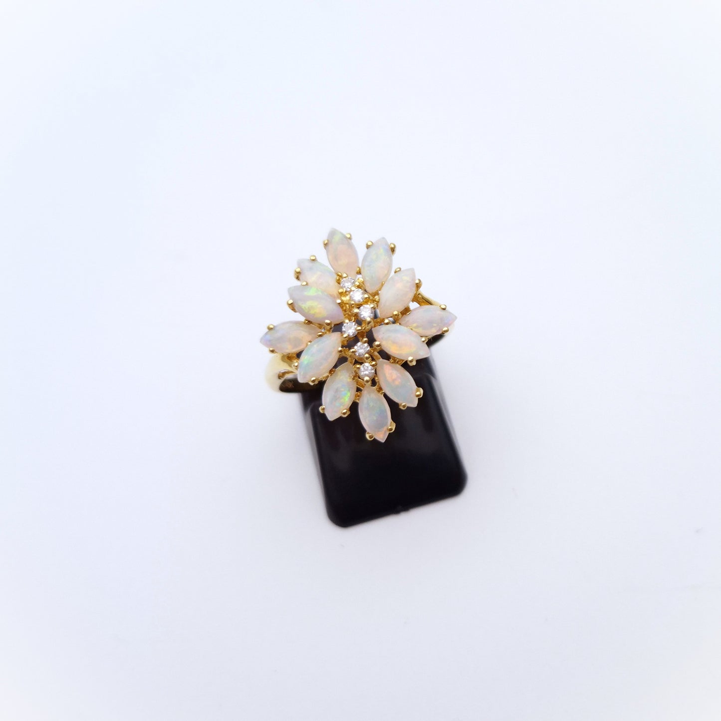 10ct Yellow Gold Multi-Opal and Diamond Large Cluster Ring