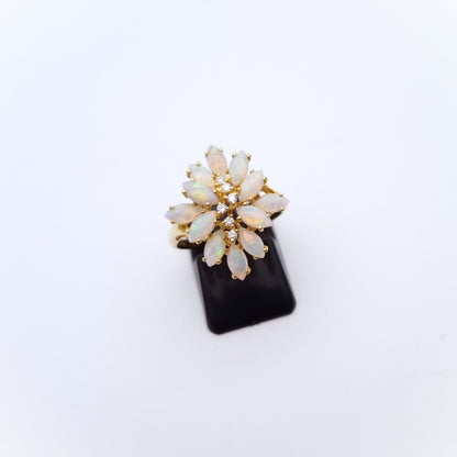 10ct Yellow Gold Multi-Opal and Diamond Large Cluster Ring