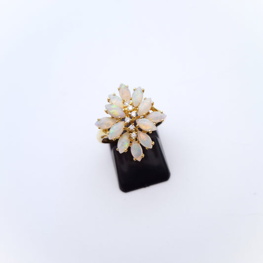 10ct Yellow Gold Multi-Opal and Diamond Large Cluster Ring