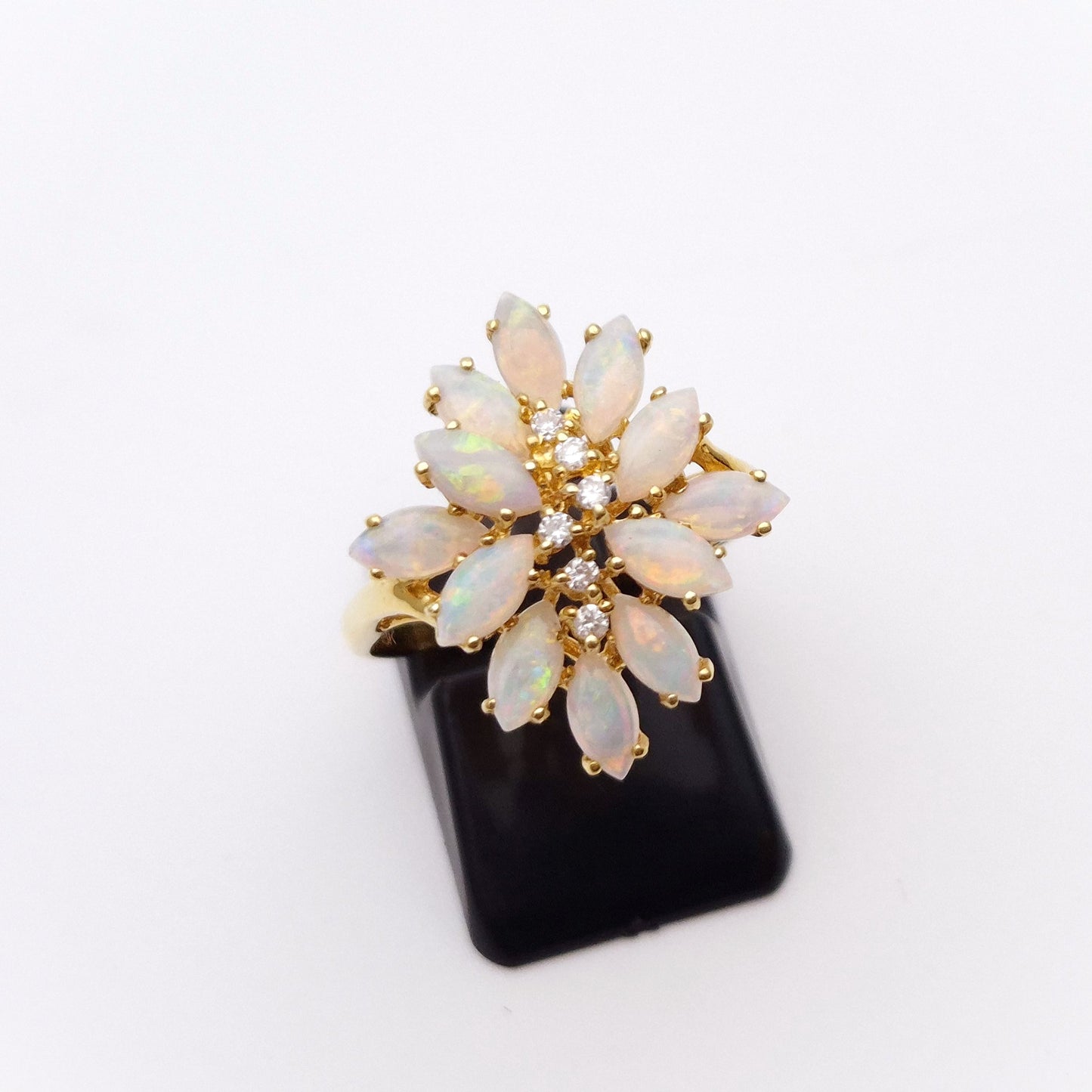 10ct Yellow Gold Multi-Opal and Diamond Large Cluster Ring