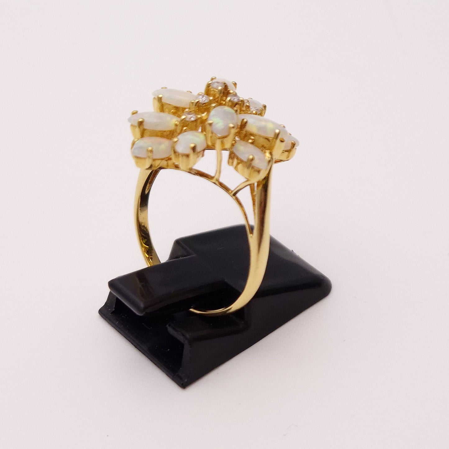 10ct Yellow Gold Multi-Opal and Diamond Large Cluster Ring