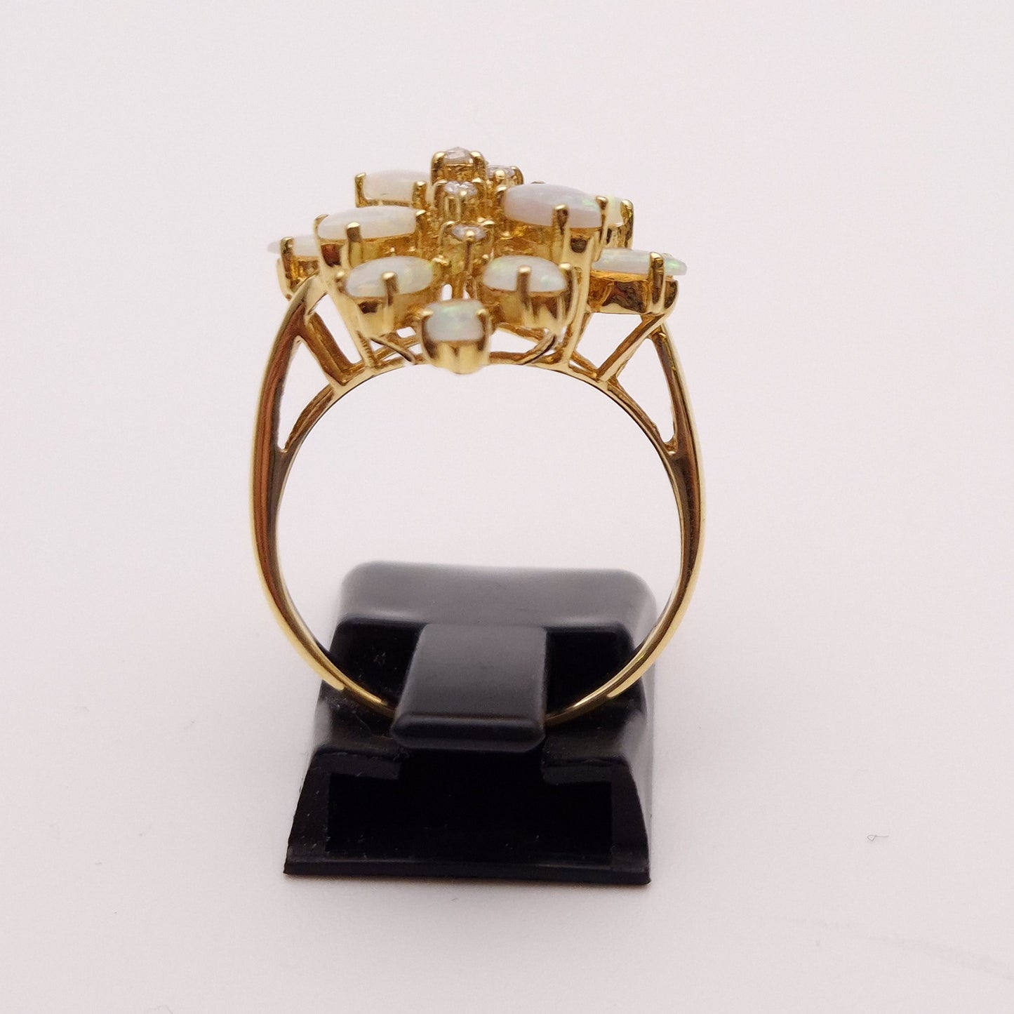 10ct Yellow Gold Multi-Opal and Diamond Large Cluster Ring