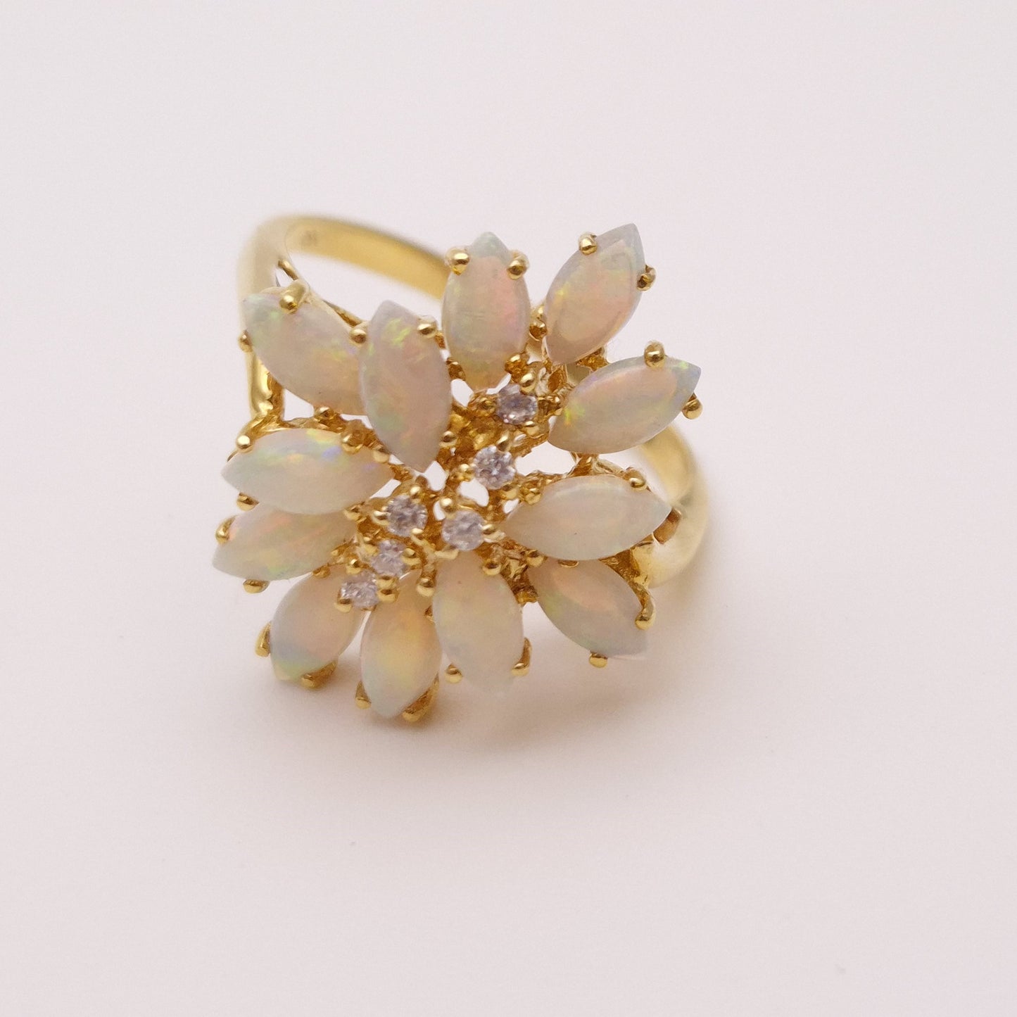 10ct Yellow Gold Multi-Opal and Diamond Large Cluster Ring