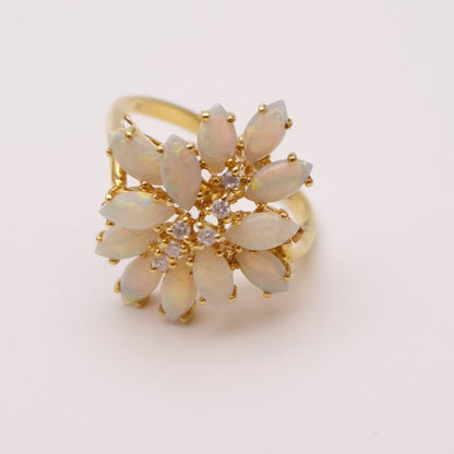 10ct Yellow Gold Multi-Opal and Diamond Large Cluster Ring