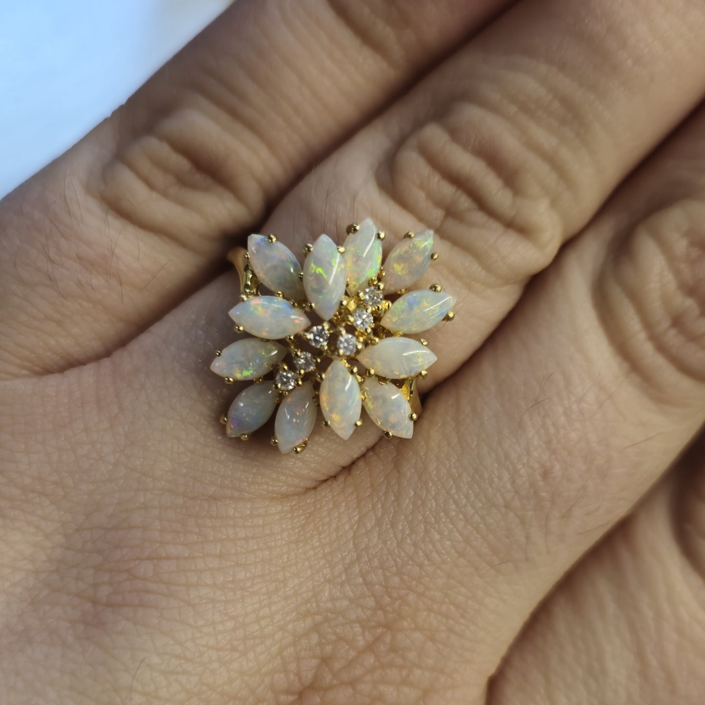 10ct Yellow Gold Multi-Opal and Diamond Large Cluster Ring