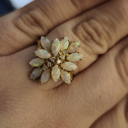 10ct Yellow Gold Multi-Opal and Diamond Large Cluster Ring