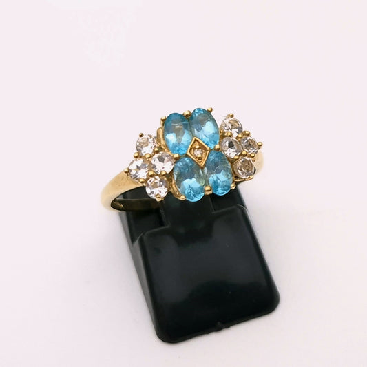 9ct Yellow Gold Apatite and white stone cluster ring