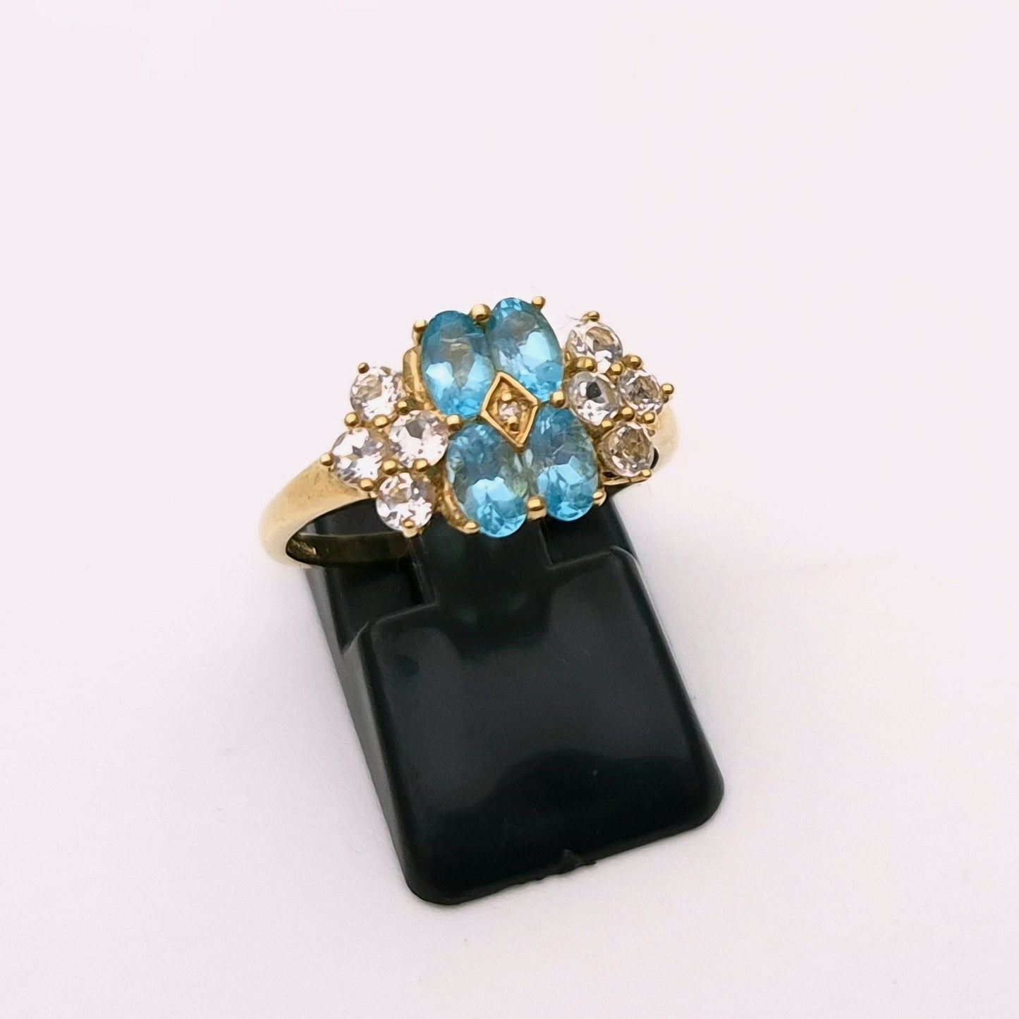 9ct Yellow Gold Apatite and white stone cluster ring