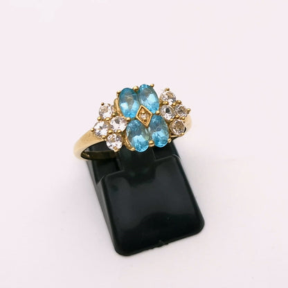 9ct Yellow Gold Apatite and white stone cluster ring
