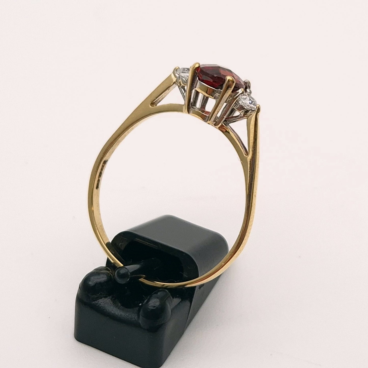 9ct Yellow Gold Garnet and Cubic Zirconia Three stone ring