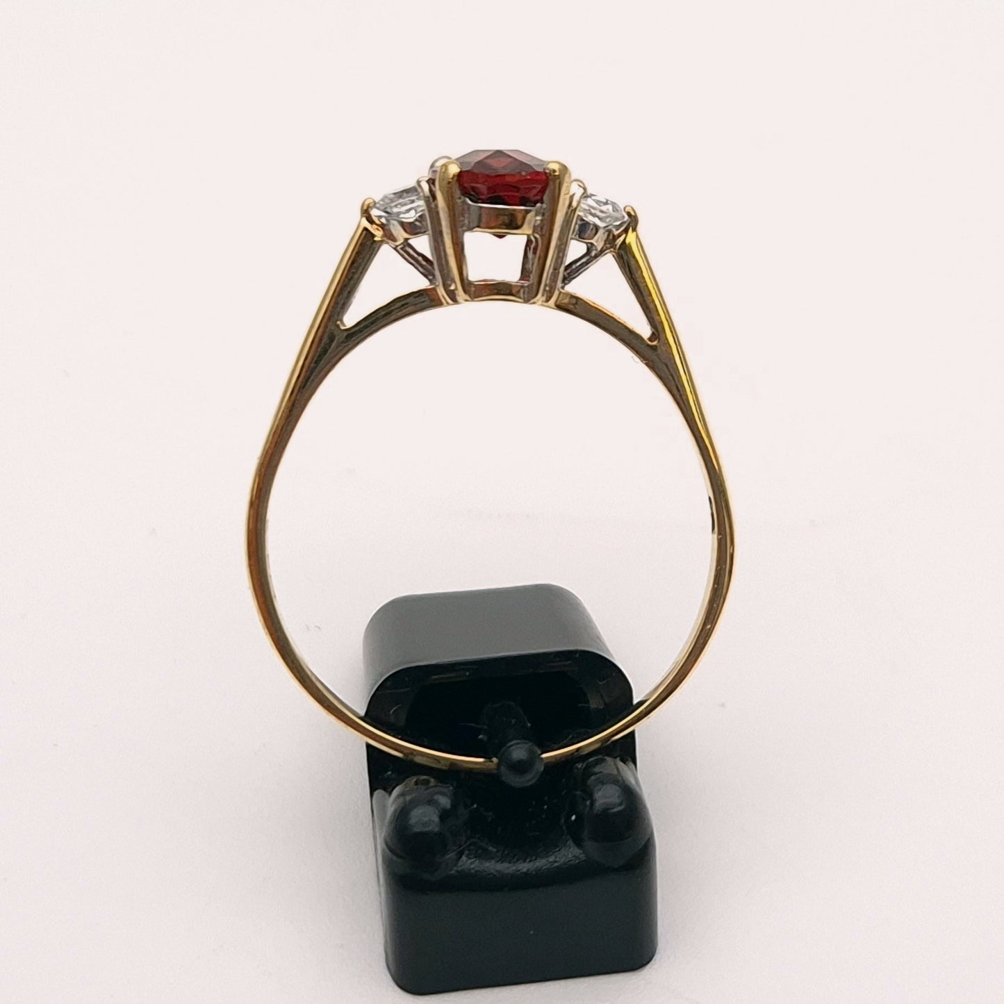 9ct Yellow Gold Garnet and Cubic Zirconia Three stone ring