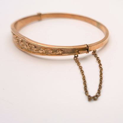 9ct Rose Gold Antique Floral Patterned Bangle