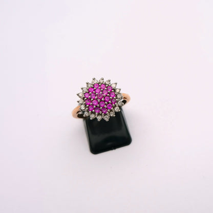 9ct Rose Gold Ruby and Diamond Multi-stone Cluster Ring