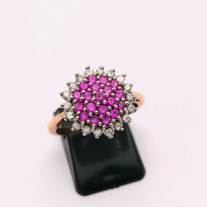 9ct Rose Gold Ruby and Diamond Multi-stone Cluster Ring