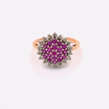 9ct Rose Gold Ruby and Diamond Multi-stone Cluster Ring
