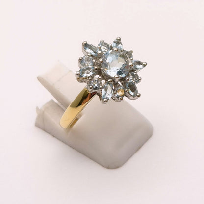 9ct Yellow Gold Blue Topaz Starburst Cluster Ring
