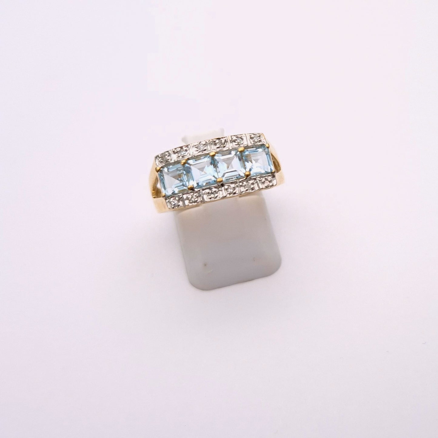 9ct Yellow Gold Blue Topaz and Diamond Ring