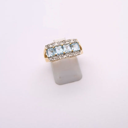 9ct Yellow Gold Blue Topaz and Diamond Ring