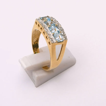 9ct Yellow Gold Blue Topaz and Diamond Ring