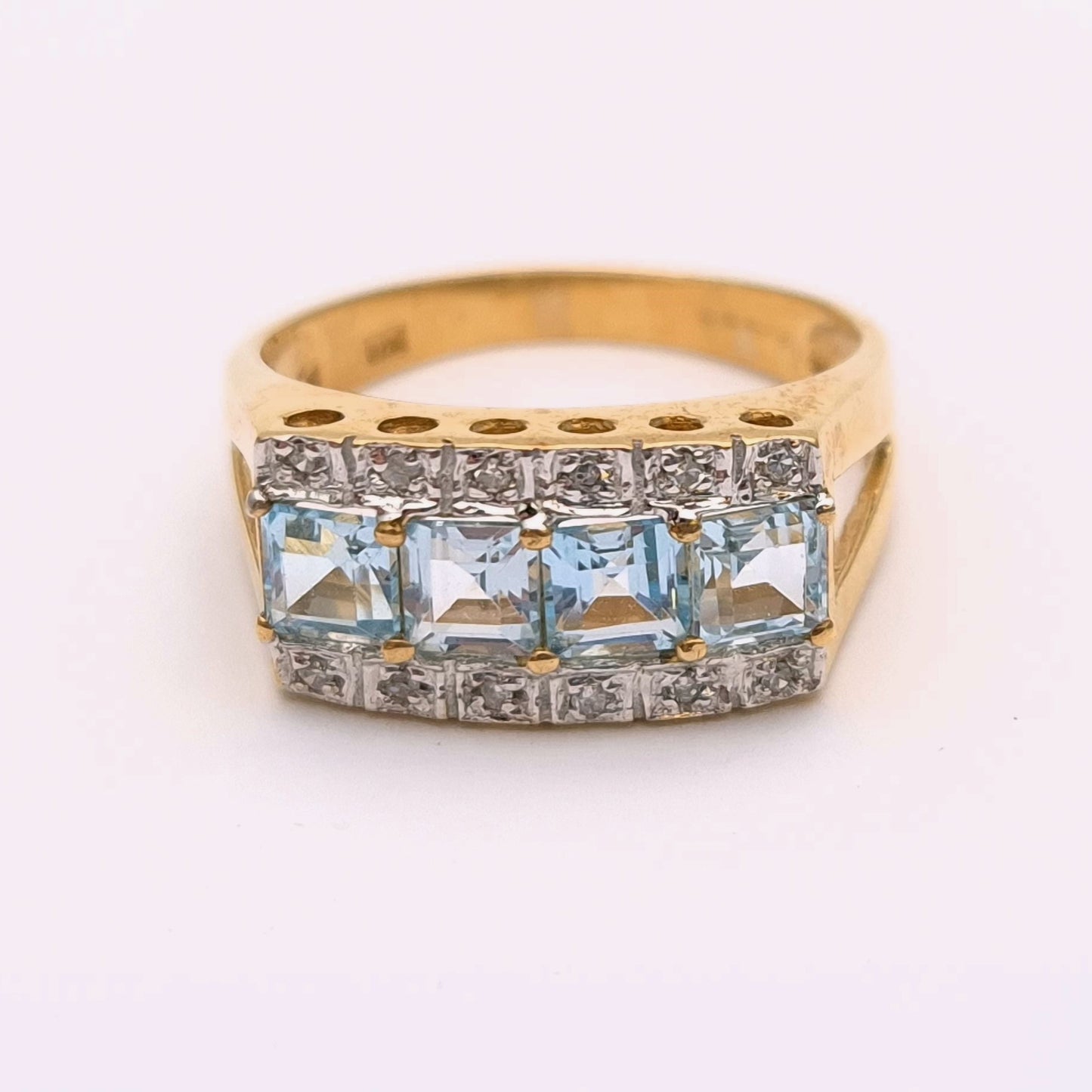 9ct Yellow Gold Blue Topaz and Diamond Ring