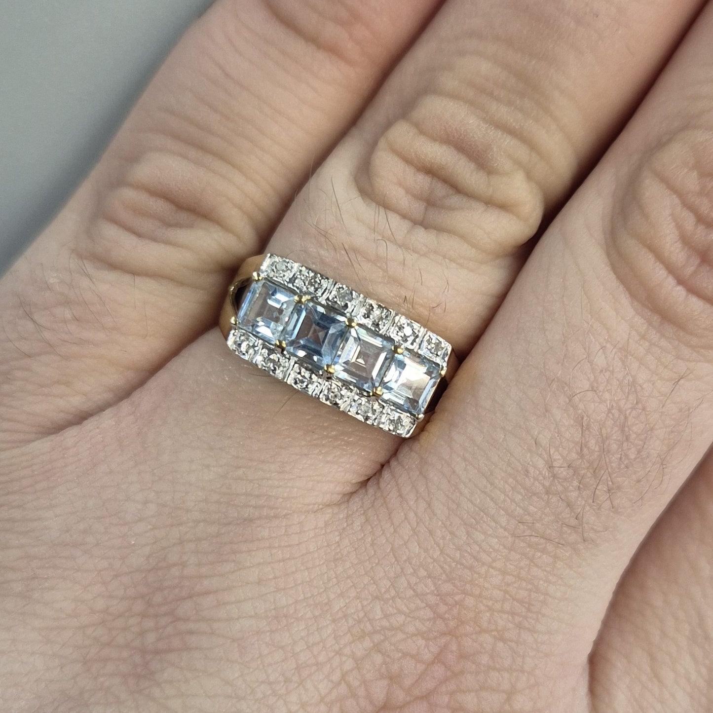 9ct Yellow Gold Blue Topaz and Diamond Ring