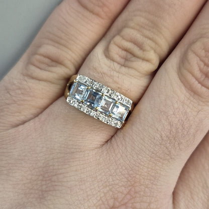 9ct Yellow Gold Blue Topaz and Diamond Ring