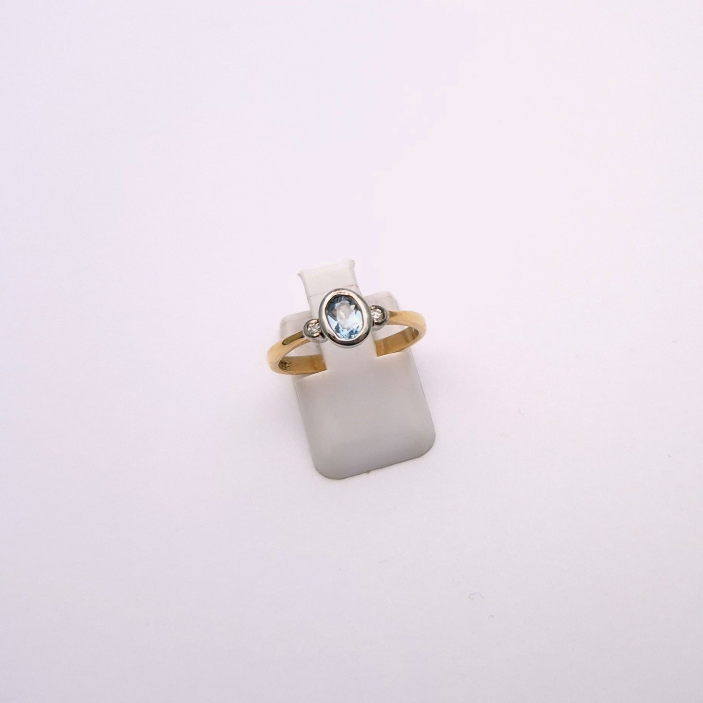 9ct Yellow Gold Blue Topaz and Diamond Trilogy Ring