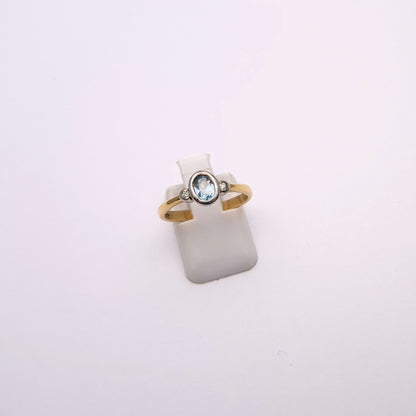 9ct Yellow Gold Blue Topaz and Diamond Trilogy Ring