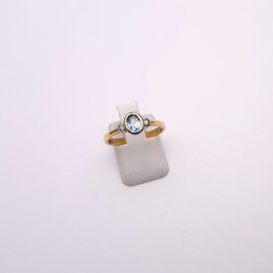 9ct Yellow Gold Blue Topaz and Diamond Trilogy Ring