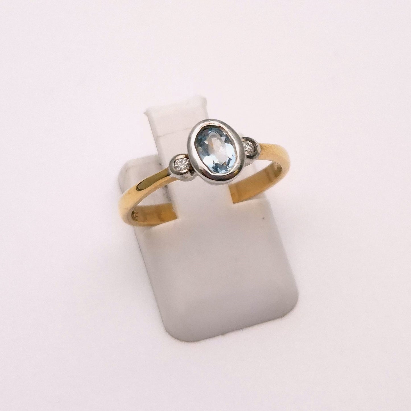 9ct Yellow Gold Blue Topaz and Diamond Trilogy Ring