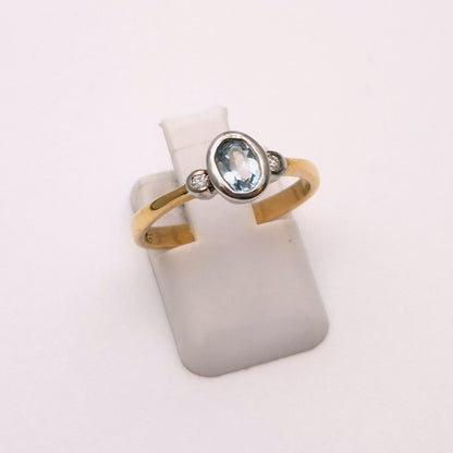9ct Yellow Gold Blue Topaz and Diamond Trilogy Ring