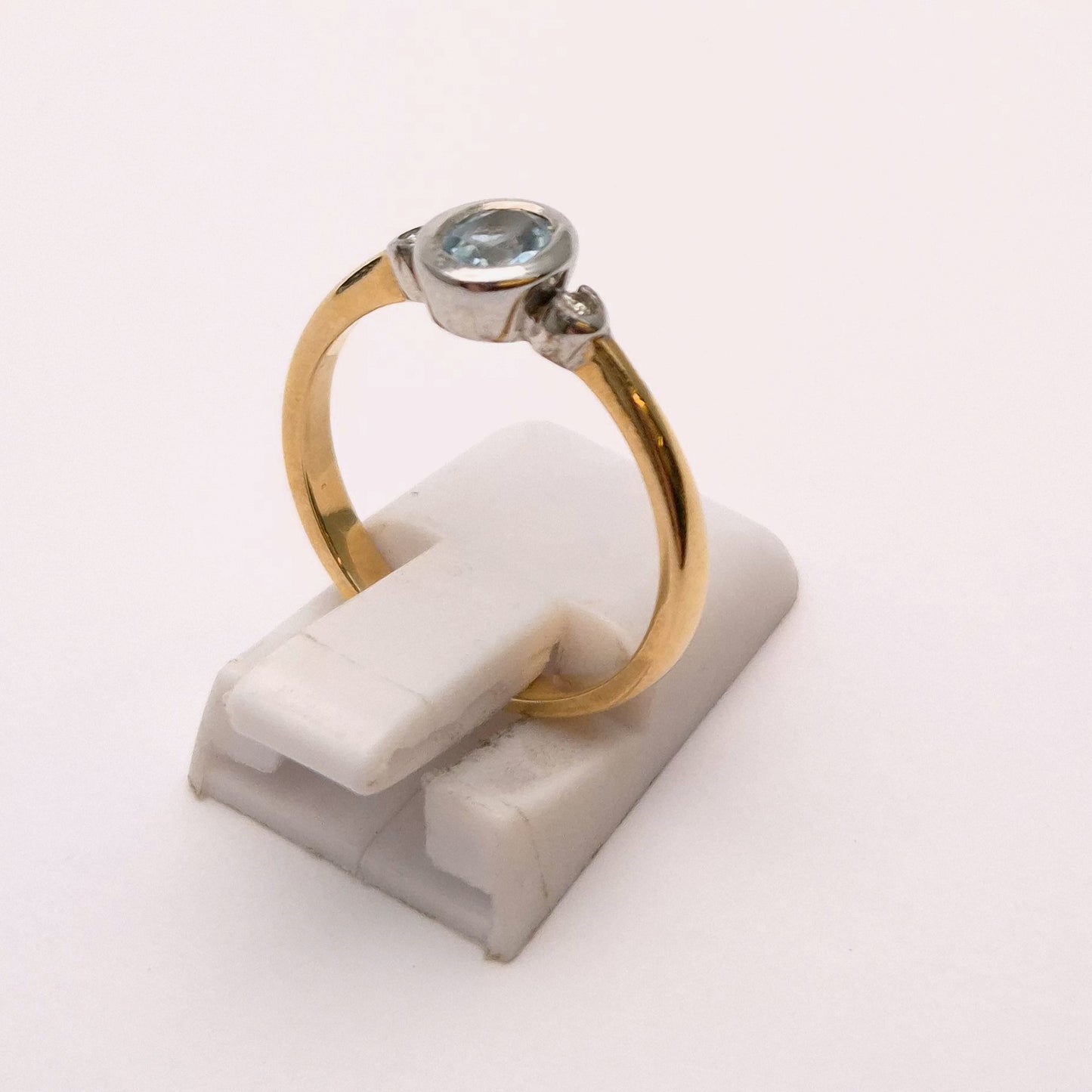 9ct Yellow Gold Blue Topaz and Diamond Trilogy Ring