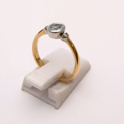 9ct Yellow Gold Blue Topaz and Diamond Trilogy Ring