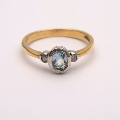 9ct Yellow Gold Blue Topaz and Diamond Trilogy Ring