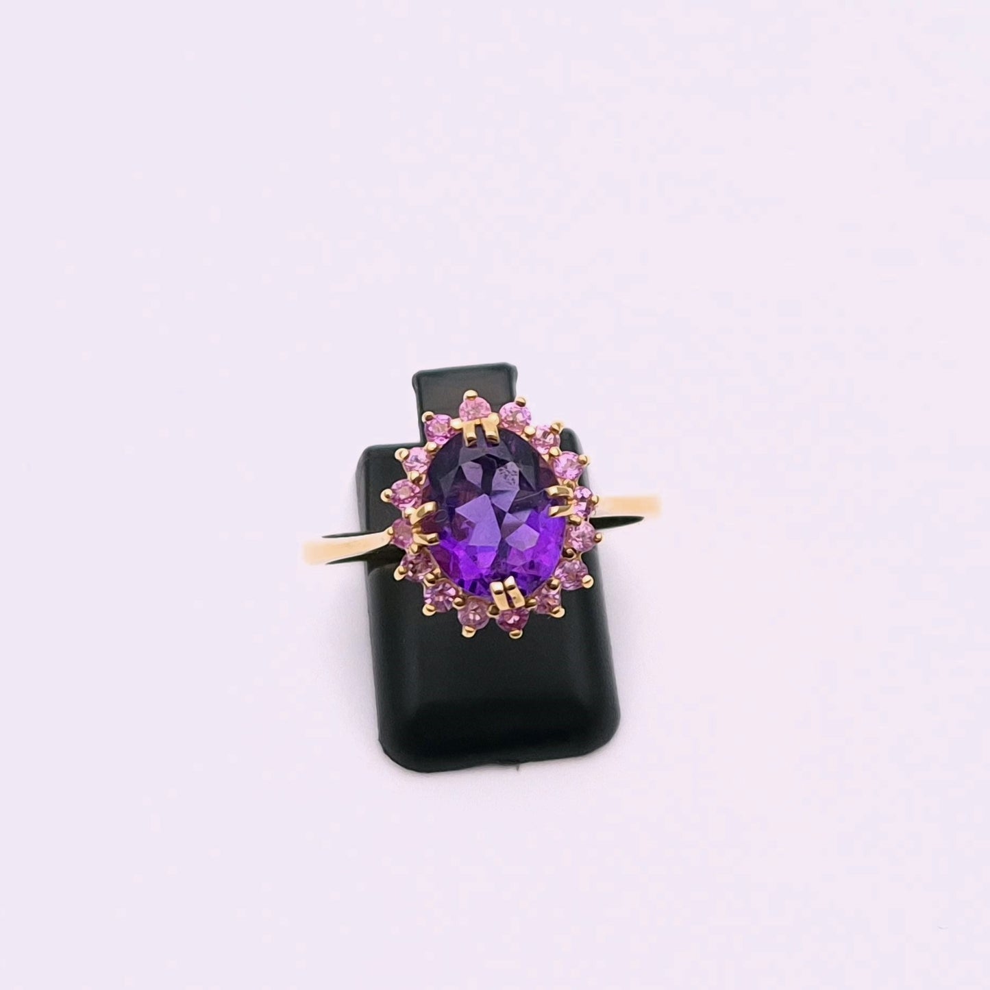 9ct Yellow Gold Amethyst and Pink Cubic Zirconia Cluster Ring