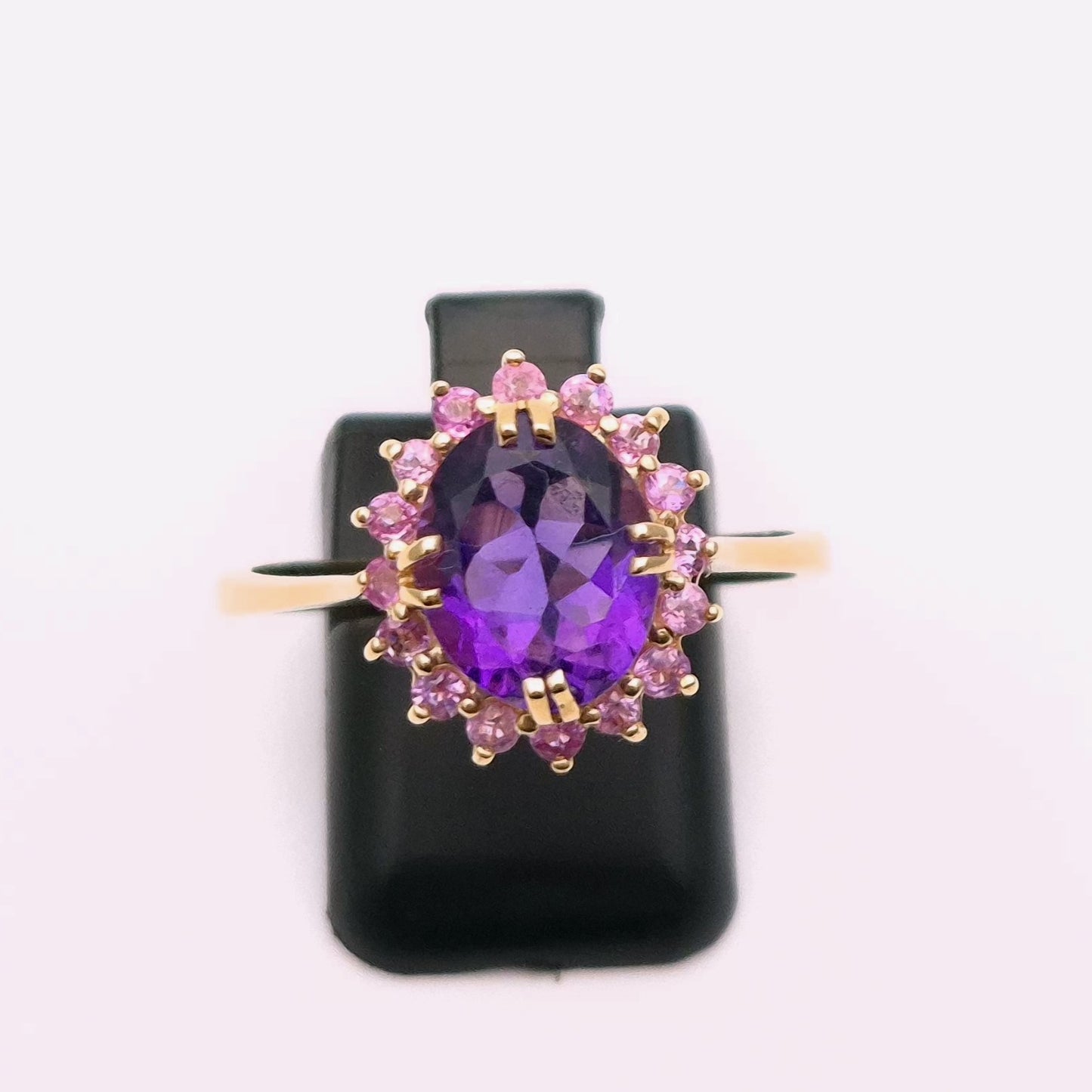 9ct Yellow Gold Amethyst and Pink Cubic Zirconia Cluster Ring