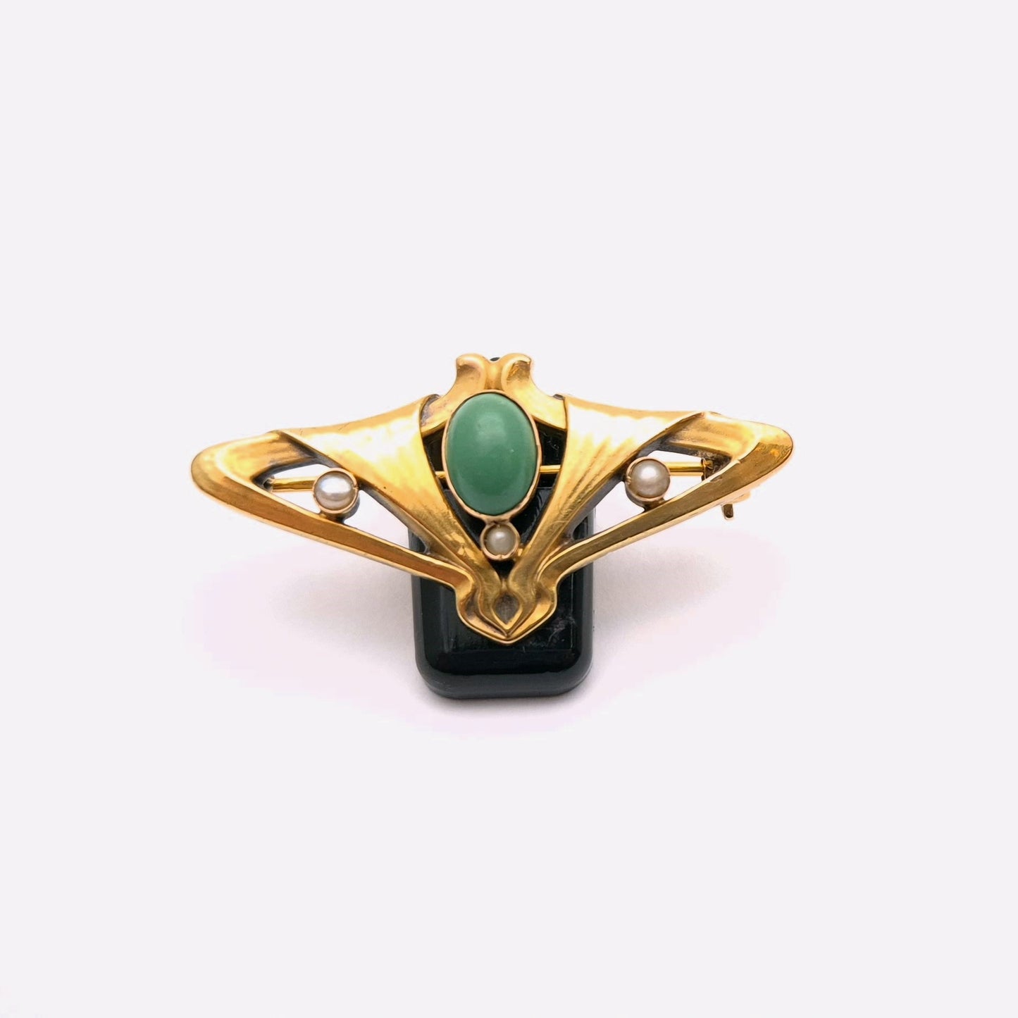 14ct Yellow gold Turquoise and Pearl Art Nouveau Brooch
